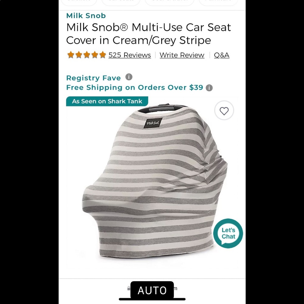 Milk Snob Multi Use Carseat cover in Cream/Grey Stripe
